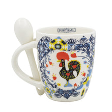 Load image into Gallery viewer, Portuguese Rooster &amp; Azulejo - Ceramic Espresso Cup with Spoon Set
