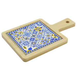 Portuguese Ceramic Tile Tray – Blue and Yellow Azulejo Tile Design