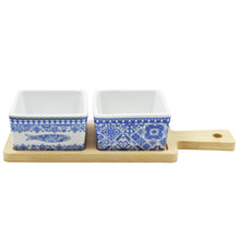 Load image into Gallery viewer, Portuguese Azulejo Style Sauce &amp; Snack Dishes with Wooden Serving Tray, Sardine
