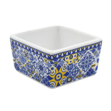 Load image into Gallery viewer, Portuguese Azulejo Style Sauce &amp; Snack Dish with Wooden Serving Tray, Blue &amp; Yellow
