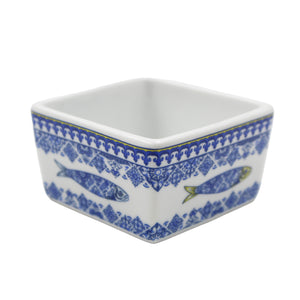 Portuguese Azulejo Style Sauce & Snack Dish with Wooden Serving Tray, Sardine