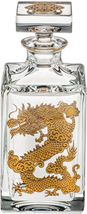 Vista Alegre Crystal Golden Whisky Decanter with Gold Dragon