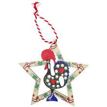 Load image into Gallery viewer, Wooden Portuguese Rooster Star Christmas Ornament with Red and Green Details
