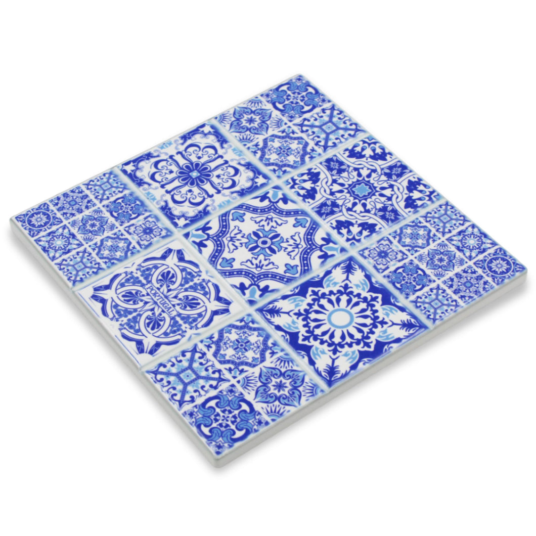 Blue and White Tile Azulejo Design Ceramic Trivet with Cork Backing