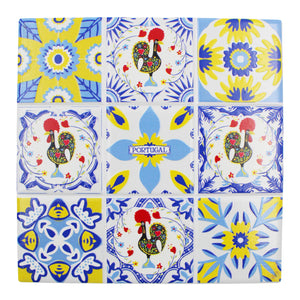 Tile Azulejo and Rooster Design Ceramic Trivet with Cork Backing