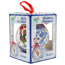 Load image into Gallery viewer, Portuguese Barcelos Rooster Christmas Ornament with Blue and Yellow Tile Design and Ribbon
