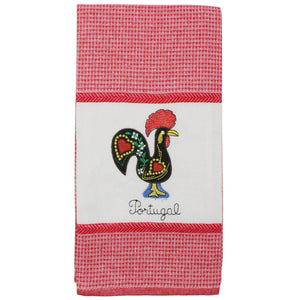 Set of 2 Portuguese Rooster Kitchen Dish Towels – 100% Cotton Decorative Towels in Red Design