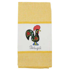 Set of 2 Portuguese Rooster Kitchen Dish Towels – 100% Cotton Decorative Towels in Yellow Design