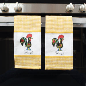 Set of 2 Portuguese Rooster Kitchen Dish Towels – 100% Cotton Decorative Towels in Yellow Design