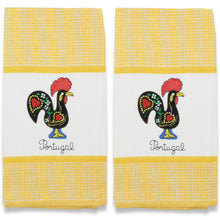 Load image into Gallery viewer, Set of 2 Portuguese Rooster Kitchen Dish Towels – 100% Cotton Decorative Towels in Yellow Design
