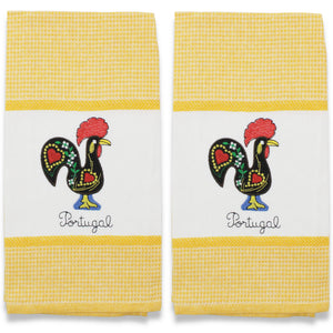 Set of 2 Portuguese Rooster Kitchen Dish Towels – 100% Cotton Decorative Towels in Yellow Design