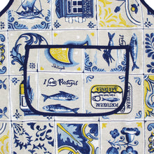 Load image into Gallery viewer, Portuguese Azulejo Design Apron – Blue and Yellow Tile Pattern with Front Pocket
