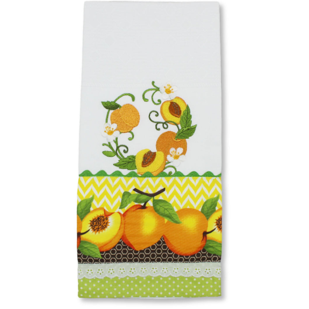 100% Cotton Decorative Kitchen Dish Towel with Border - Made in Portugal - Peaches