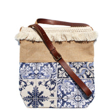 Load image into Gallery viewer, Praceta Lisboa Crossbody Bag with Blue Azulejo Tile Design, Fringe Trim &amp; Adjustable Strap
