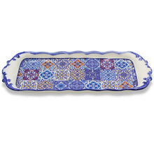 Load image into Gallery viewer, Portuguese Ceramic Serving Tray with Azulejo Tile Design and Hand-Painted Blue Accents
