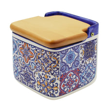 Load image into Gallery viewer, Portuguese Azulejo Ceramic Salt Holder with Wooden Lid, Blue
