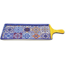 Load image into Gallery viewer, Portuguese Ceramic Serving Tray with Yellow Handle, Azulejo Tile Design
