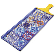 Load image into Gallery viewer, Portuguese Ceramic Serving Tray with Yellow Handle, Azulejo Tile Design
