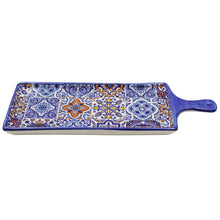 Load image into Gallery viewer, Portuguese Ceramic Serving Tray with Blue Handle, Azulejo Tile Design
