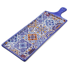 Load image into Gallery viewer, Portuguese Ceramic Serving Tray with Blue Handle, Azulejo Tile Design
