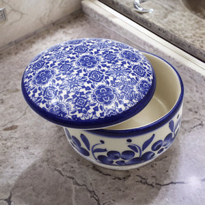 Traditional Portuguese Blue Tile and Floral Ceramic Decorative Box