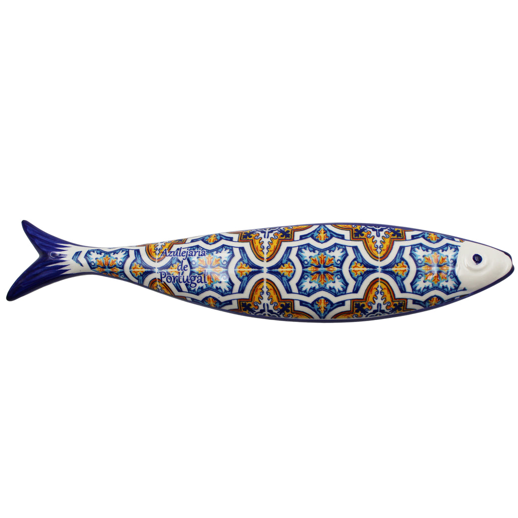 Blue and Orange Tile Azulejo Decorative Ceramic Portuguese Sardine