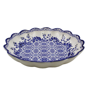 Traditional Portuguese Blue Floral Ceramic Salad Bowl