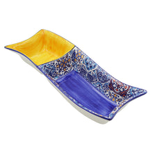 Load image into Gallery viewer, Portuguese Azulejo Ceramic Divided Serving Dish with Yellow Design
