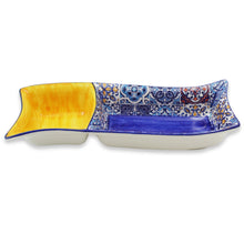 Load image into Gallery viewer, Portuguese Azulejo Ceramic Divided Serving Dish with Yellow Design
