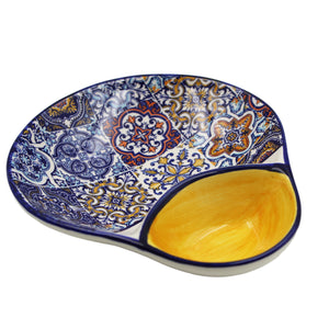 Traditional Yellow Tile Azulejo Large Olive Dish with Pit Holder