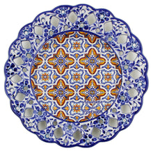 Load image into Gallery viewer, Hand-Painted Traditional Floral Blue and Orange Tile Azulejo 11&quot; Decorative Plate
