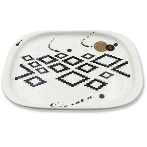 Ceramic Serving Tray with Geometric Black & White Design, Modern Abstract Pattern