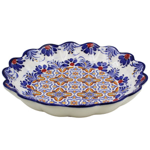 Traditional Blue and Orange Tile Azulejo Floral Ceramic Salad Bowl