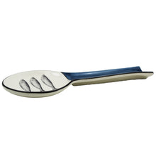 Load image into Gallery viewer, Traditional Blue and White Ceramic Sardine Spoon Rest, Utensil Holder
