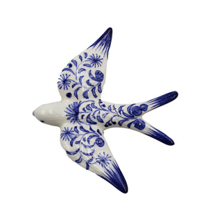 Traditional Hand-Painted Ceramic Blue and White Decorative Swallow, Medium