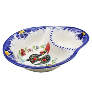 Traditional Rooster Galo Barcelos Floral Ceramic Olive Dish with Pit Holder