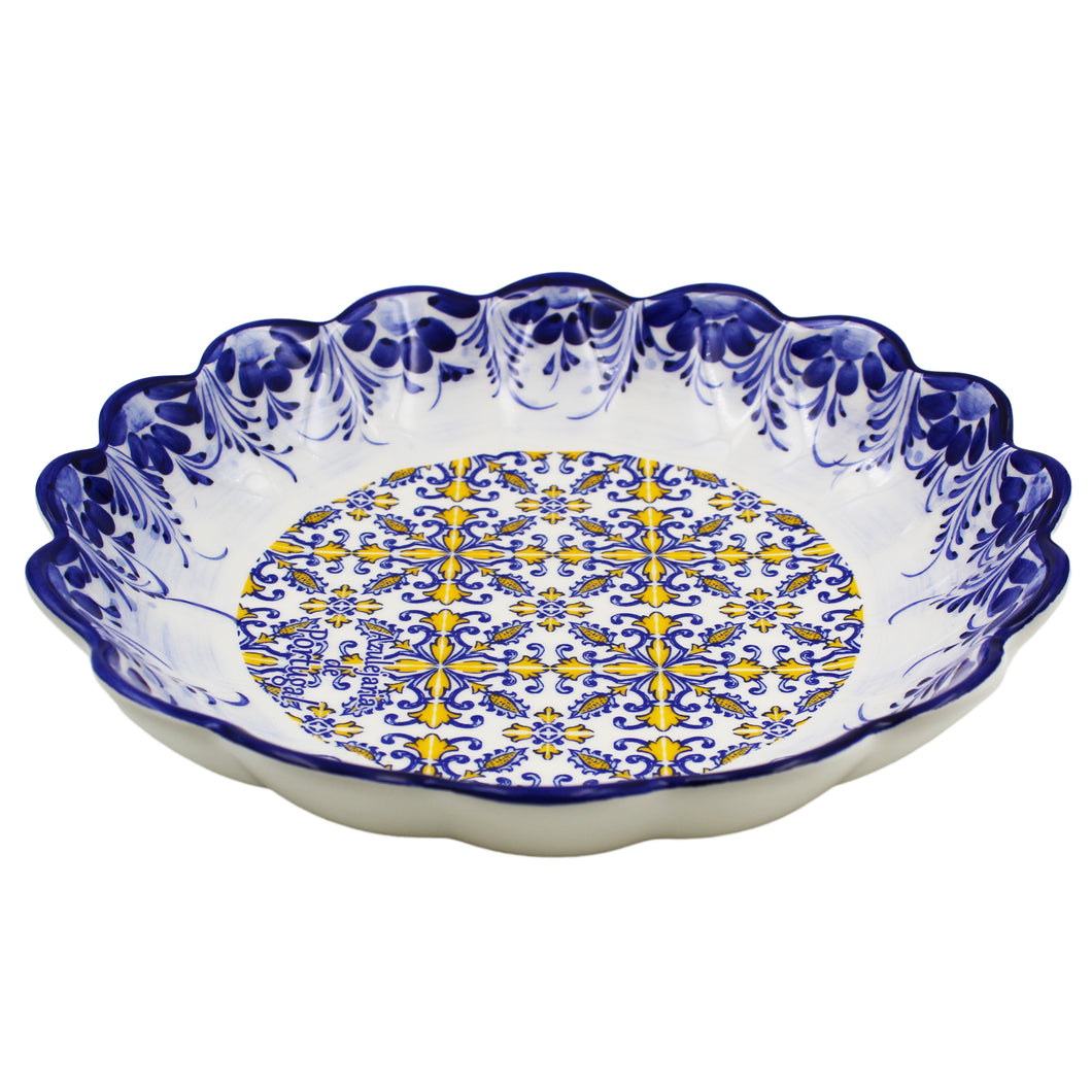 Traditional Blue and Yellow Tile Azulejo Floral Ceramic Salad Bowl