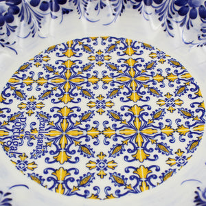 Traditional Blue and Yellow Tile Azulejo Floral Ceramic Salad Bowl