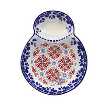 Load image into Gallery viewer, Traditional Tile Azulejo Blue and Red Ceramic Olive Dish with Pit Holder, Brasão
