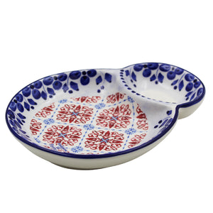 Traditional Tile Azulejo Blue and Red Ceramic Olive Dish with Pit Holder, Brasão