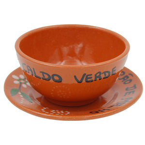 Hand-Painted Portuguese Caldo Verde Terracotta Soup Bowls with Saucers - Set of 4