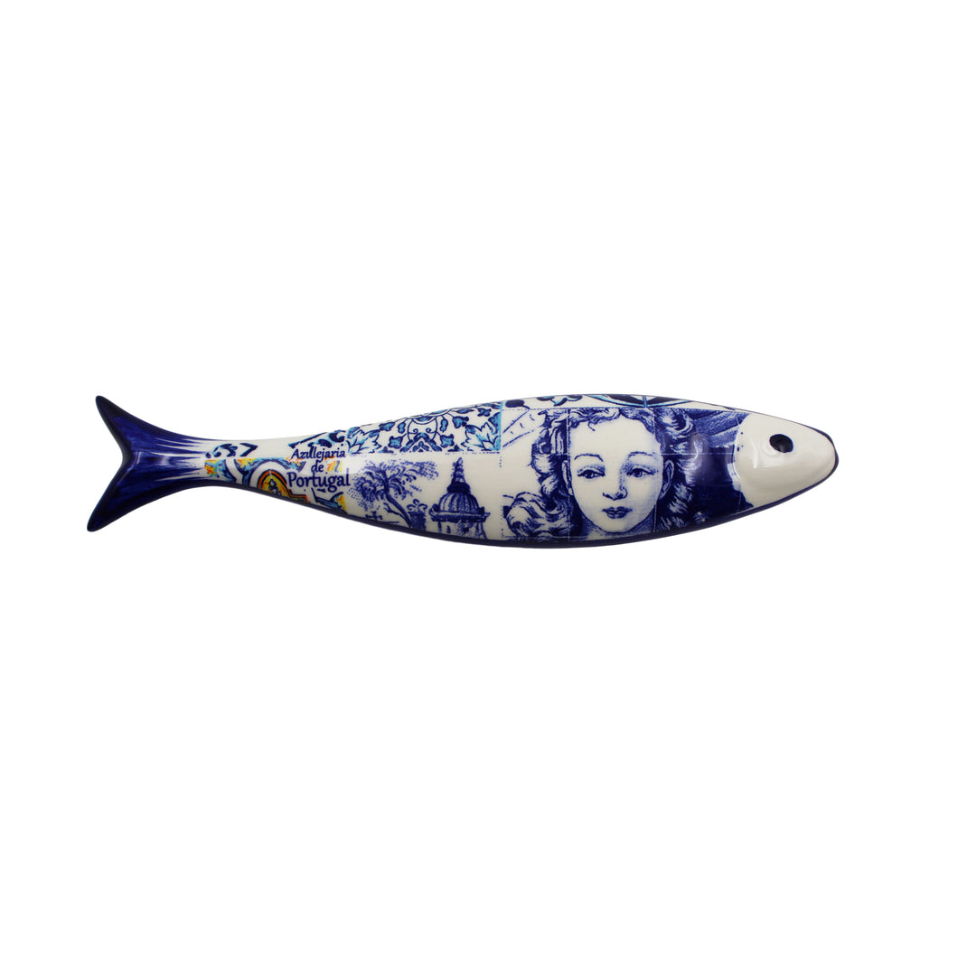 Blue Tile Azulejo Angels Decorative Ceramic Portuguese Sardine, Small