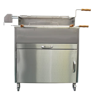 Aisi 304 Stainless Steel Large BBQ Grill with Motor and Accessories, Handmade and Welded in Portugal, Brick Lined