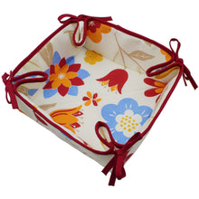 Load image into Gallery viewer, Floral Cotton Bread Basket with Red Ties, 100% Cotton
