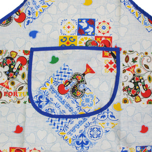 Portuguese Kitchen Apron with Barcelos Rooster and Azulejo Tile Design with Front Pocket