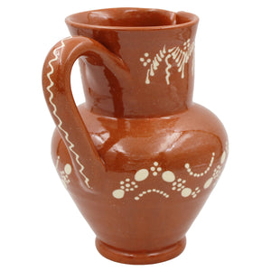 Traditional Portuguese Clay Terracotta Hand-Painted Sangria Pitcher