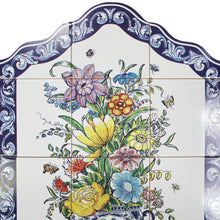 Load image into Gallery viewer, Floral Ceramic Tile Panel with Blue Border - 12 Piece Decorative Wall Art, Made in Portugal
