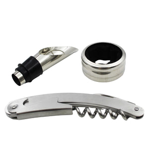 Black FPF Wine Tools Set, Drip Ring, Wine Pourer and Aerator, Bottle Opener