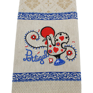 Traditional Portuguese Good Luck Rooster Blue & Beige Cotton Kitchen Dish Towel, Set of 2