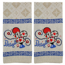 Load image into Gallery viewer, Traditional Portuguese Good Luck Rooster Blue &amp; Beige Cotton Kitchen Dish Towel, Set of 2
